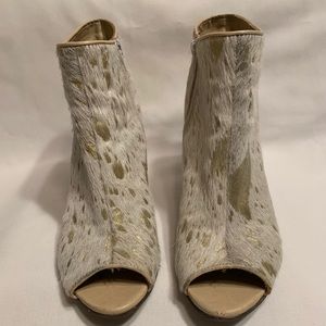 Naughty Monkey wedge booties zip heels hair hide